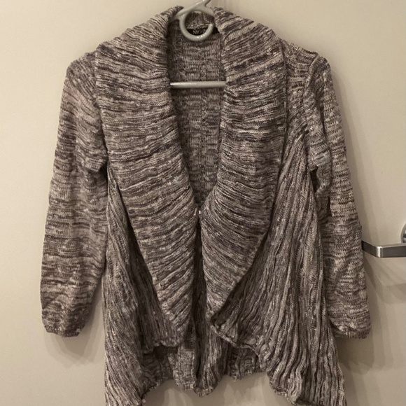 NIC + ZOE Womens Knit Cardigan Size Small Petite PS Gray Tan Marled Snap Closure - Picture 1 of 12
